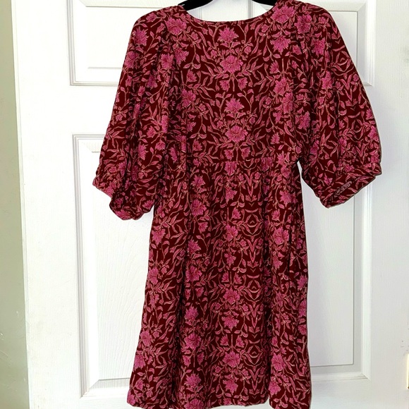 Universal Thread Floral Print Red Balloon Sleeve Knee Length A-Line Dress Medium - Picture 2 of 3